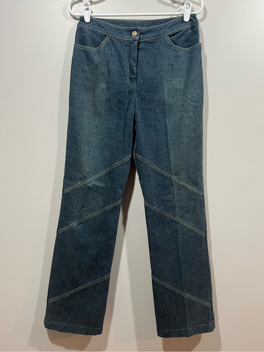 St. John Collection Blue Straight-Leg Jeans with Decorative Seams Size 6